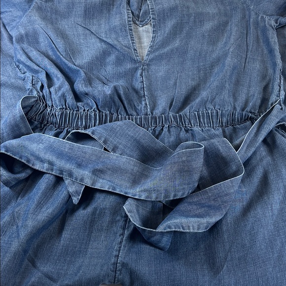 Loft Chambray Wide Leg Jumpsuit with Pockets Attached Sash Belt Sz M - Picture 6 of 12